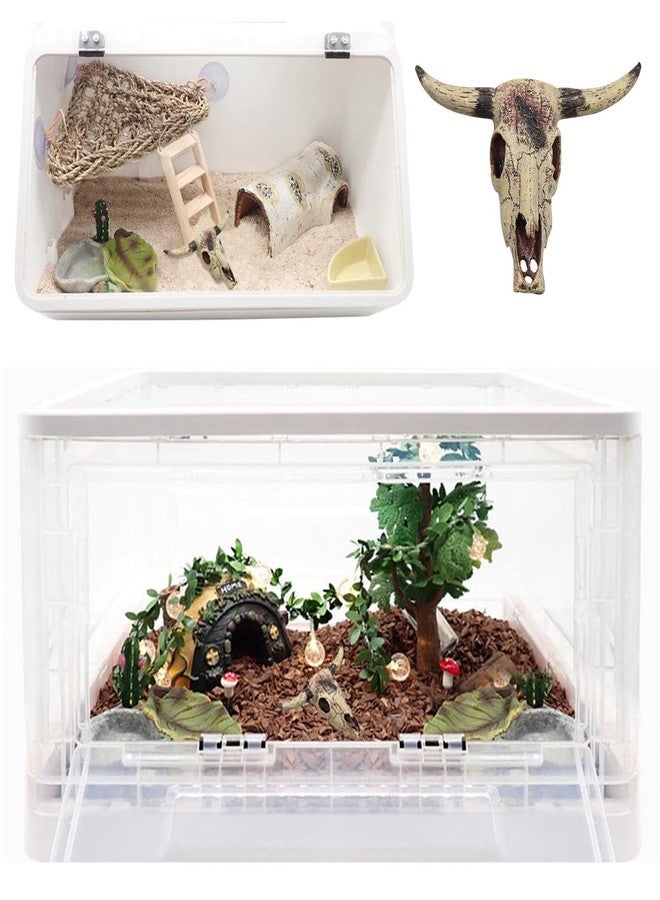 Oooct Bearded Dragon Tank Decor Accessories, Resin Cattle Skull Reptiles Hideouts Decorations, Decor Statue for Fish Aquarium Cave Landscape - Image 5